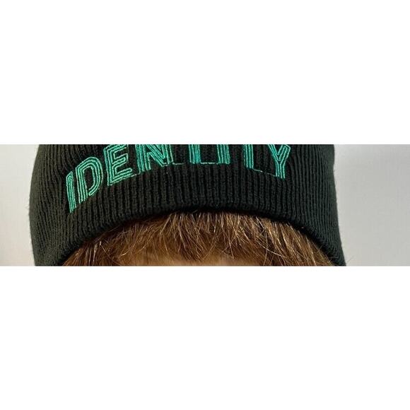 Rare Black Ribbed Beanie Hat with "IDENTITY" Embroidery - One Size - Picture 2 of 5